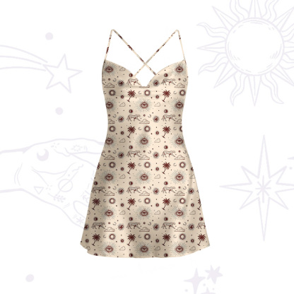 Purplehecate Eye of the Universe Satin Cross Back Mini Dress