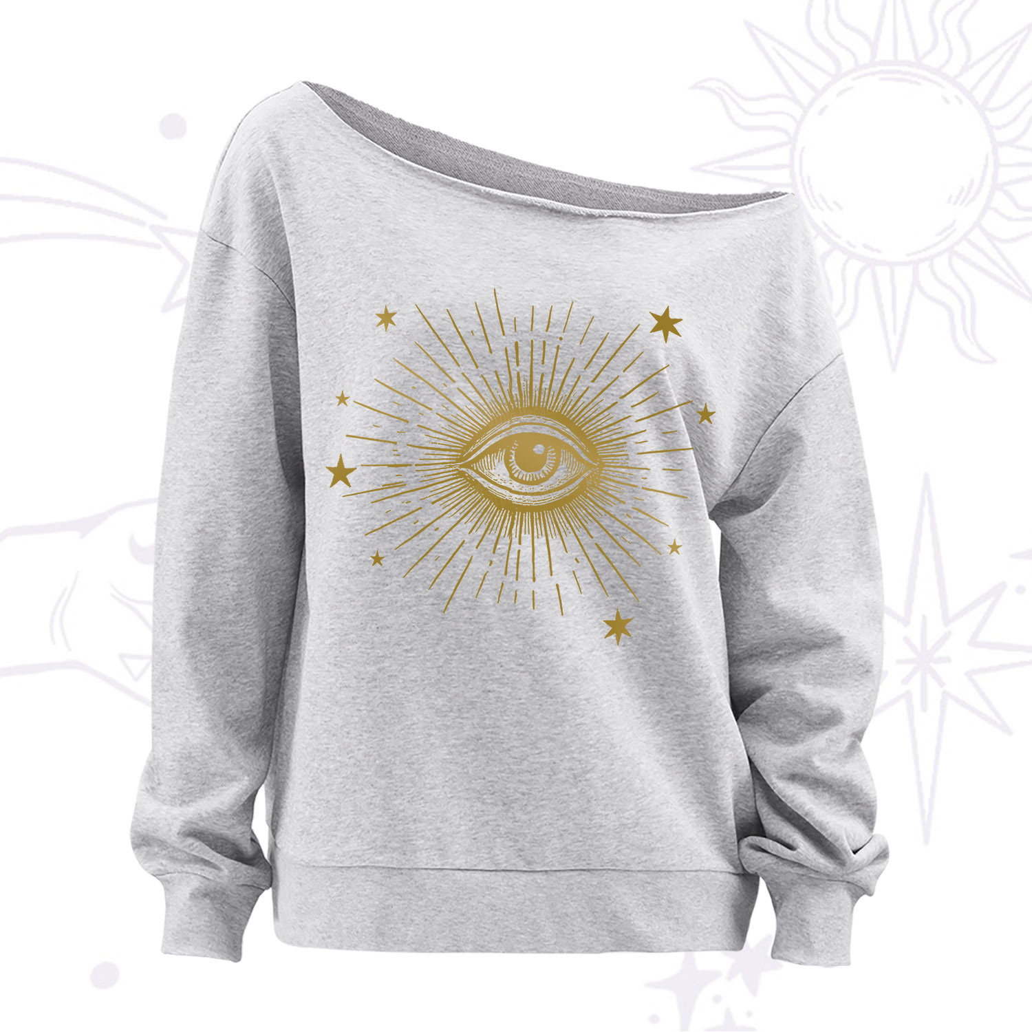 Purplehecate Celestial Eye with Stars Off The Shoulder Sweatshirt