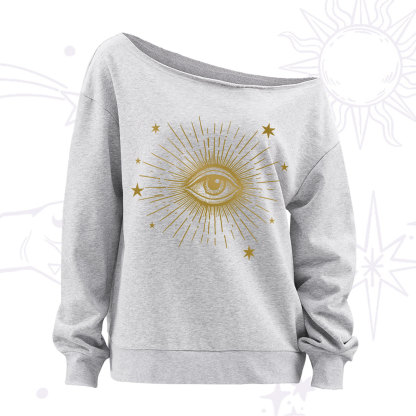 Purplehecate Celestial Eye with Stars Off The Shoulder Sweatshirt