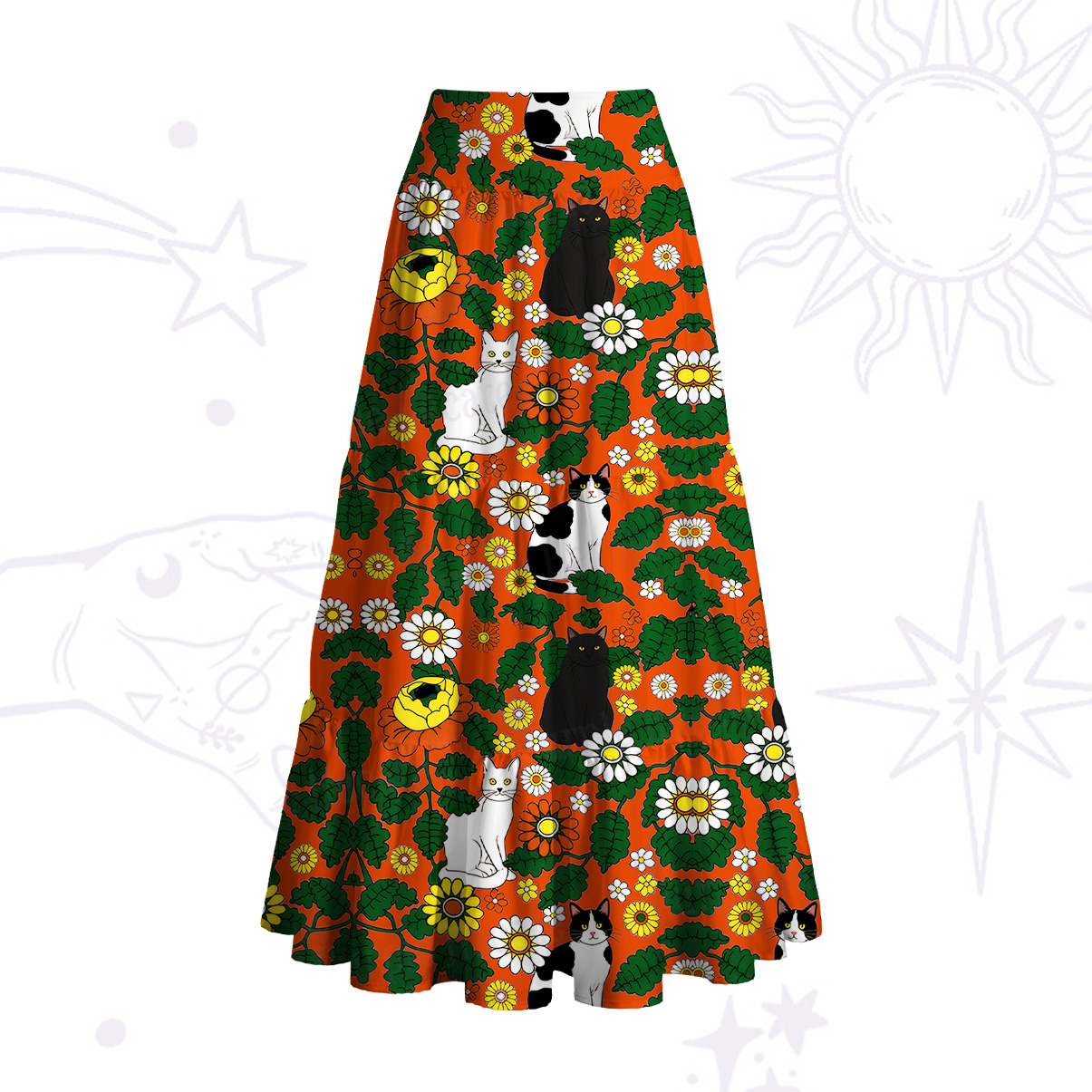 Purplehecate Daisy Cat  Garden Convertible Maxi Skirt