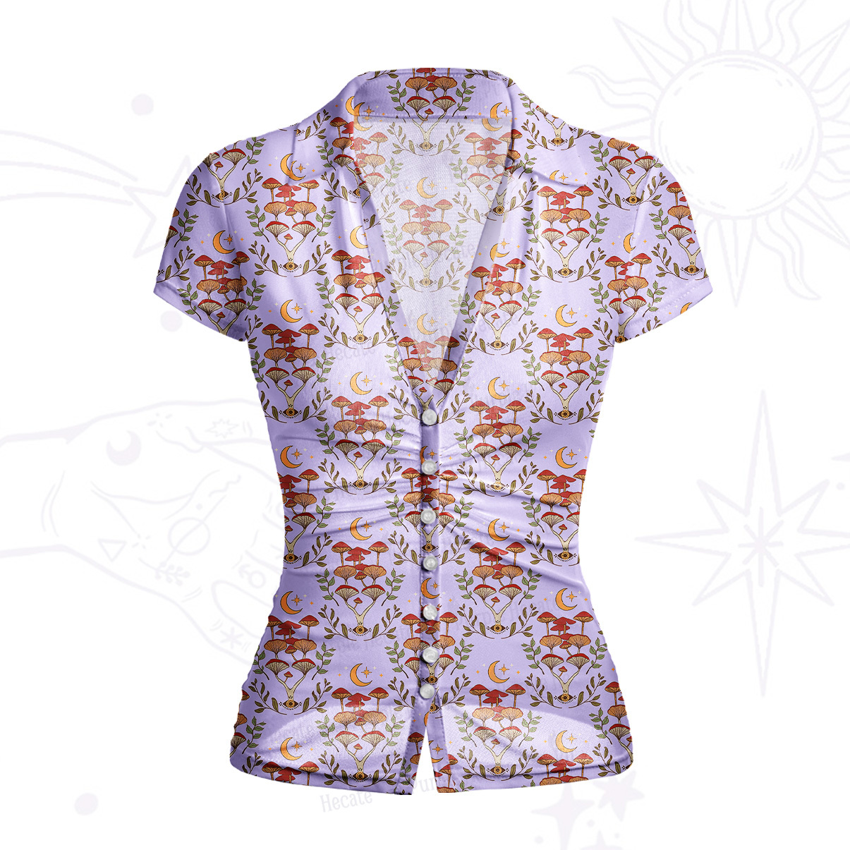 Purplehecate Psychedelic Mushrooms Mesh Button Up Top