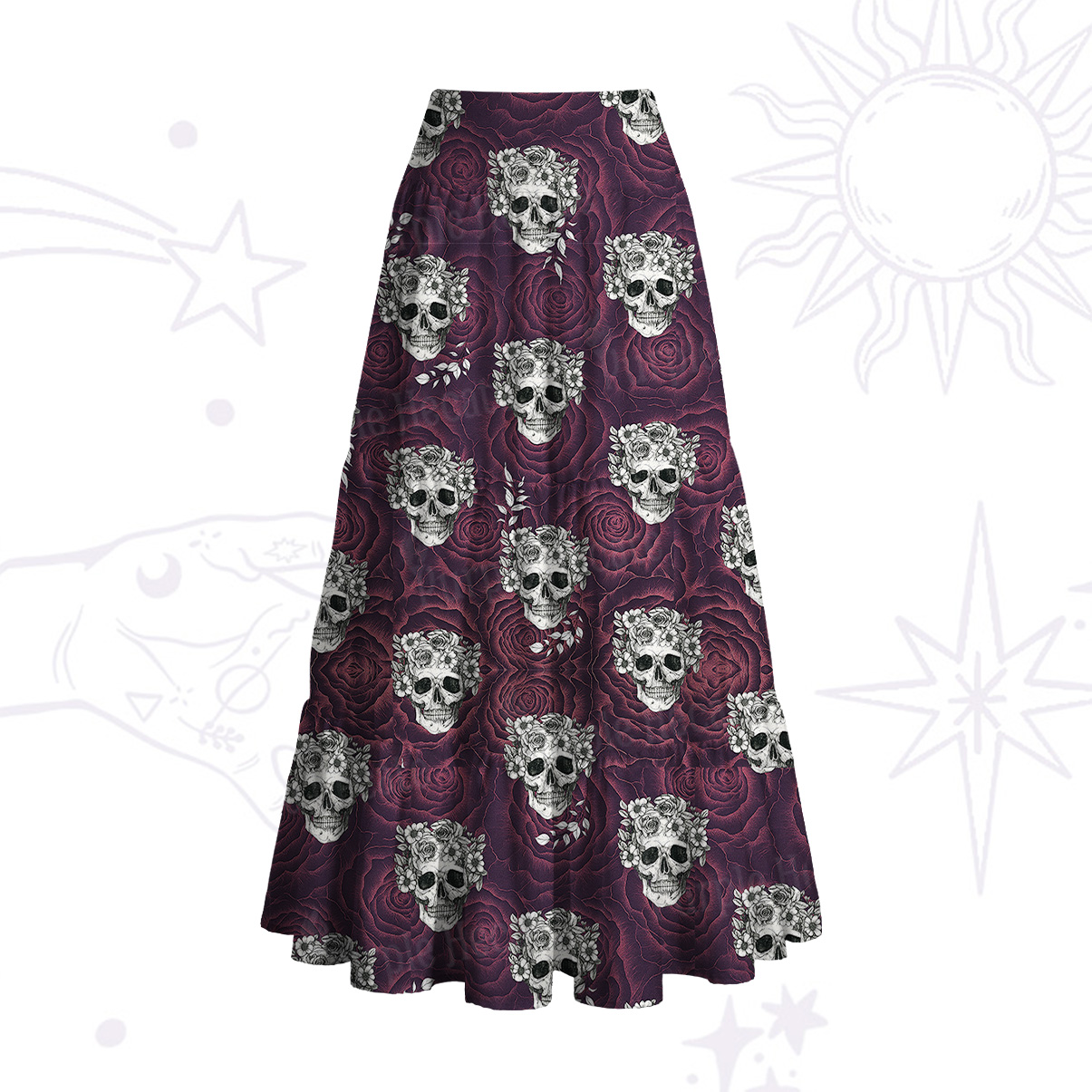 Purplehecate Rose Skull Convertible Maxi Skirt