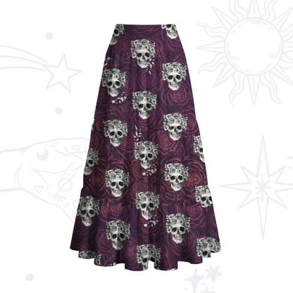 Purplehecate Rose Skull Convertible Maxi Skirt