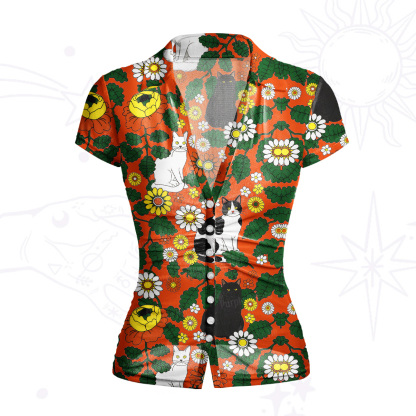 Purplehecate Daisy Cat  Garden Mesh Button Up Top