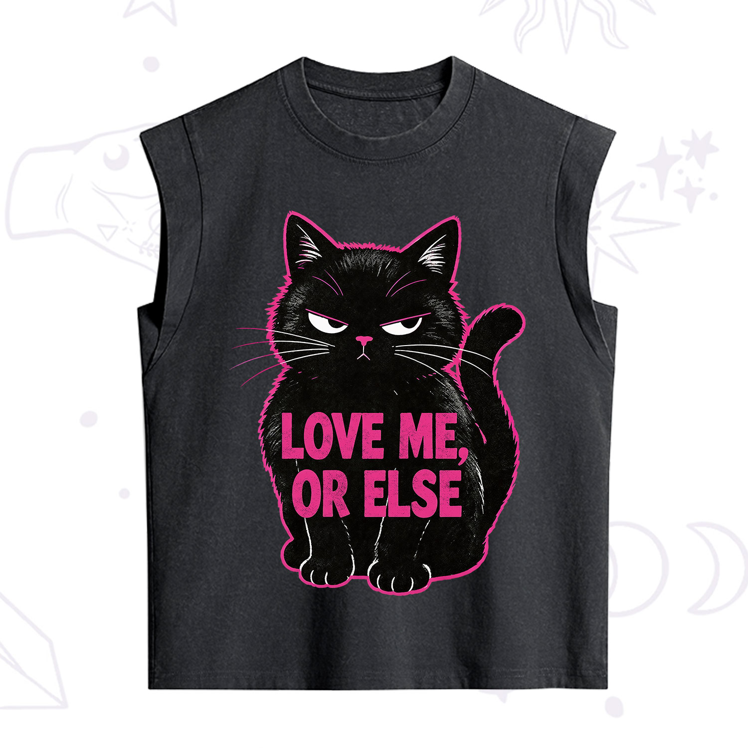 Purplehecate Grumpy Black Cat Love Me or Else Vintage Washed Tank