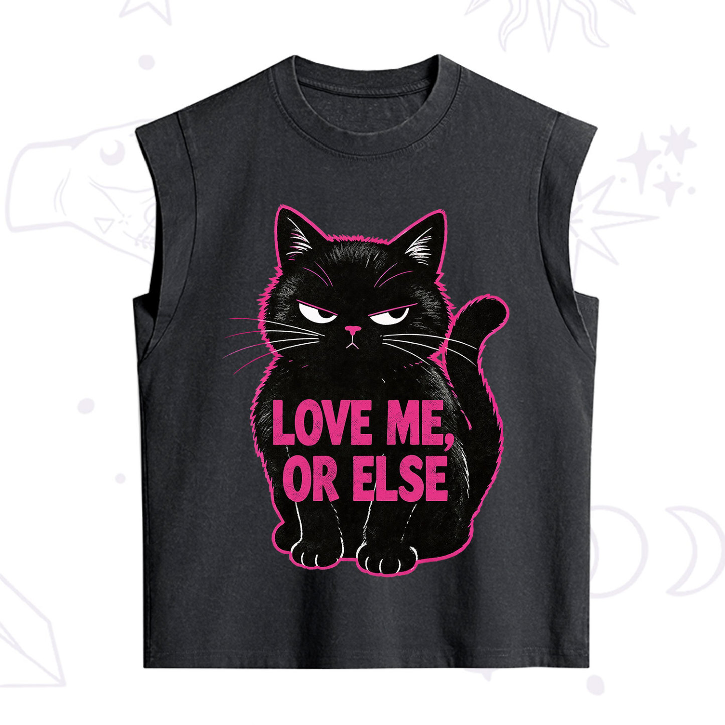 Purplehecate Grumpy Black Cat Love Me or Else Vintage Washed Tank