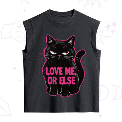 Purplehecate Grumpy Black Cat Love Me or Else Vintage Washed Tank