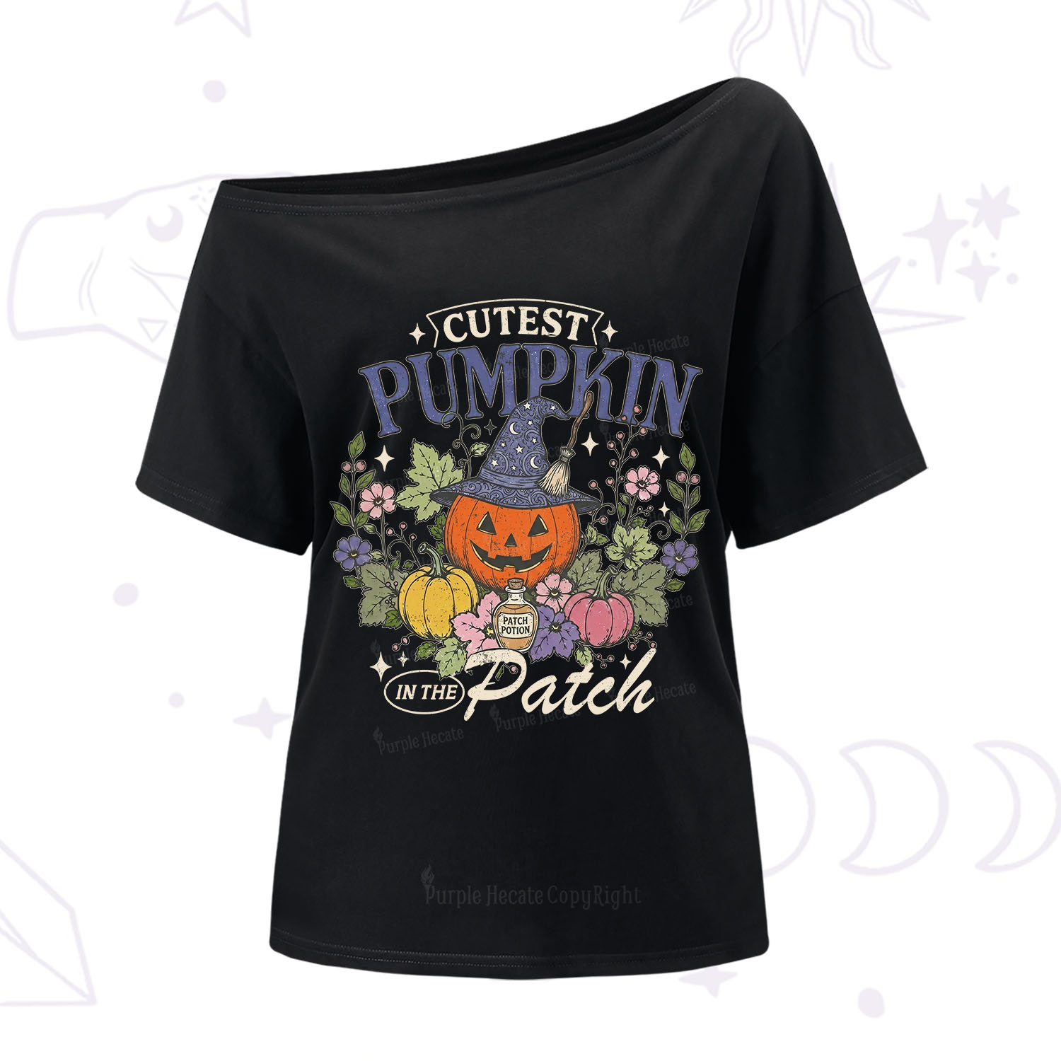 Purplehecate Cutest Pumpkin in the Patch Halloween One Shoulder T-Shirt