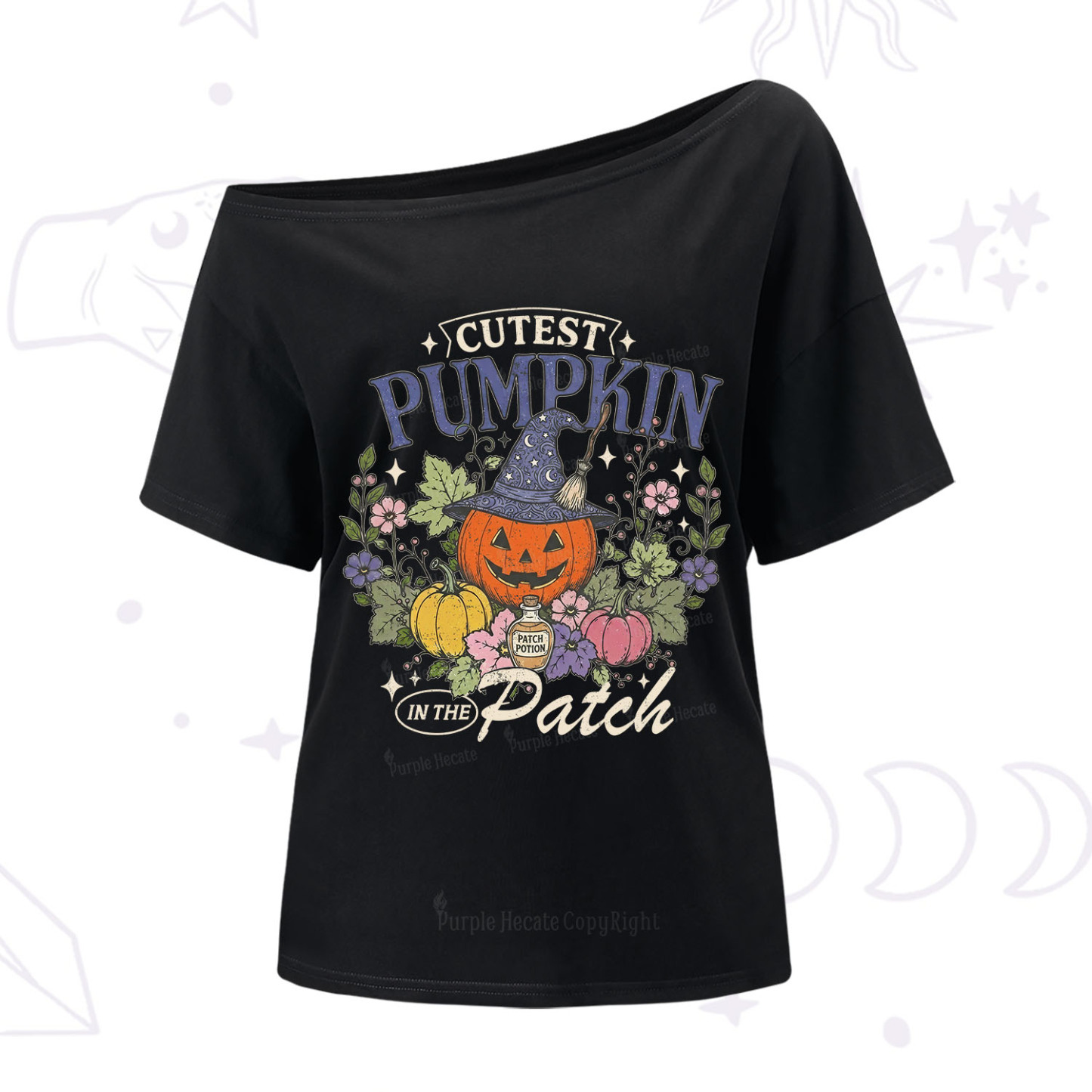 Purplehecate Cutest Pumpkin in the Patch Halloween One Shoulder T-Shirt