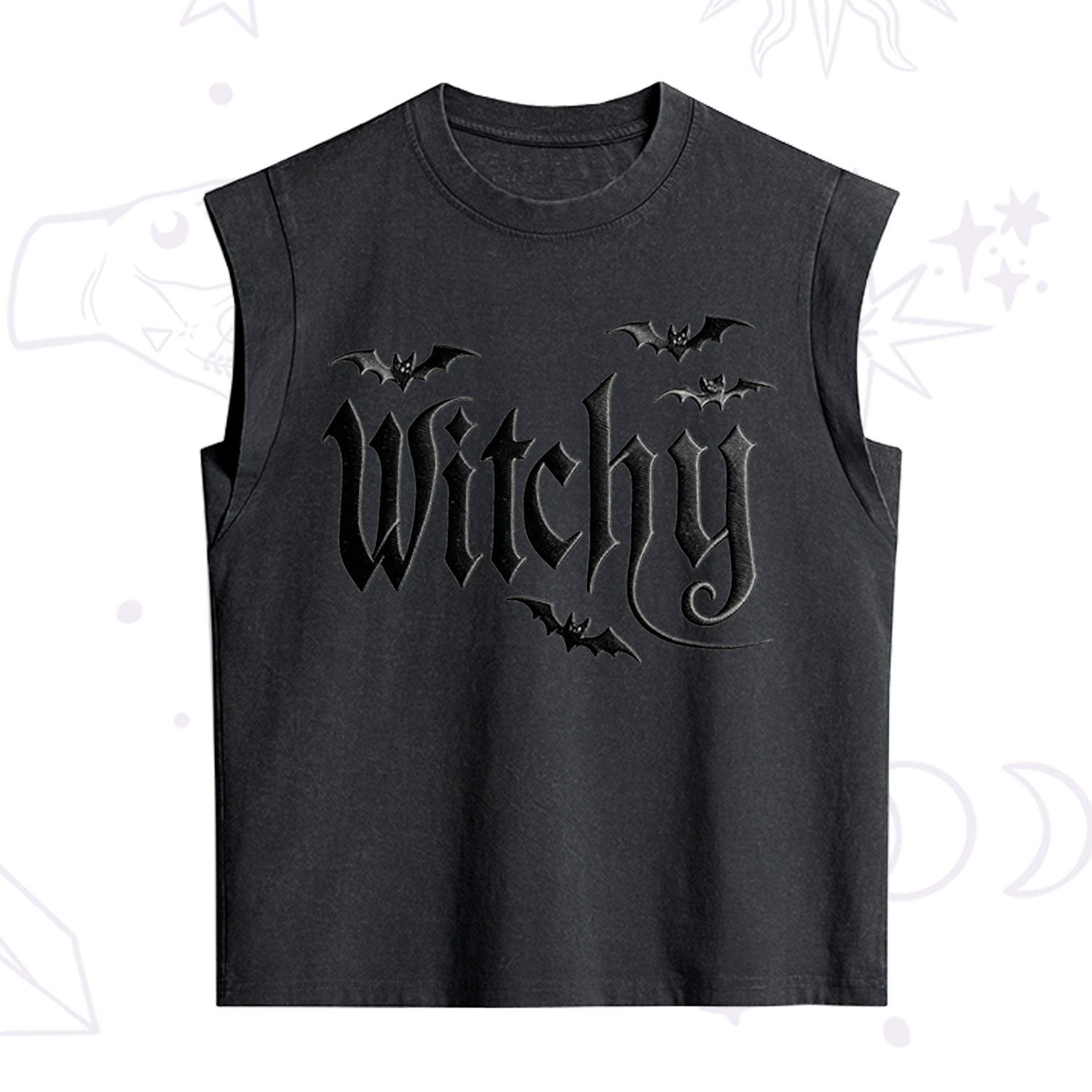Purplehecate Gothic Bat Embroidered Vintage Washed Tank