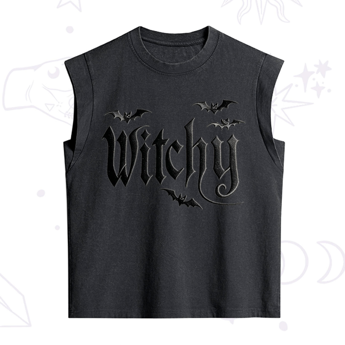 Purplehecate Gothic Bat Embroidered Vintage Washed Tank