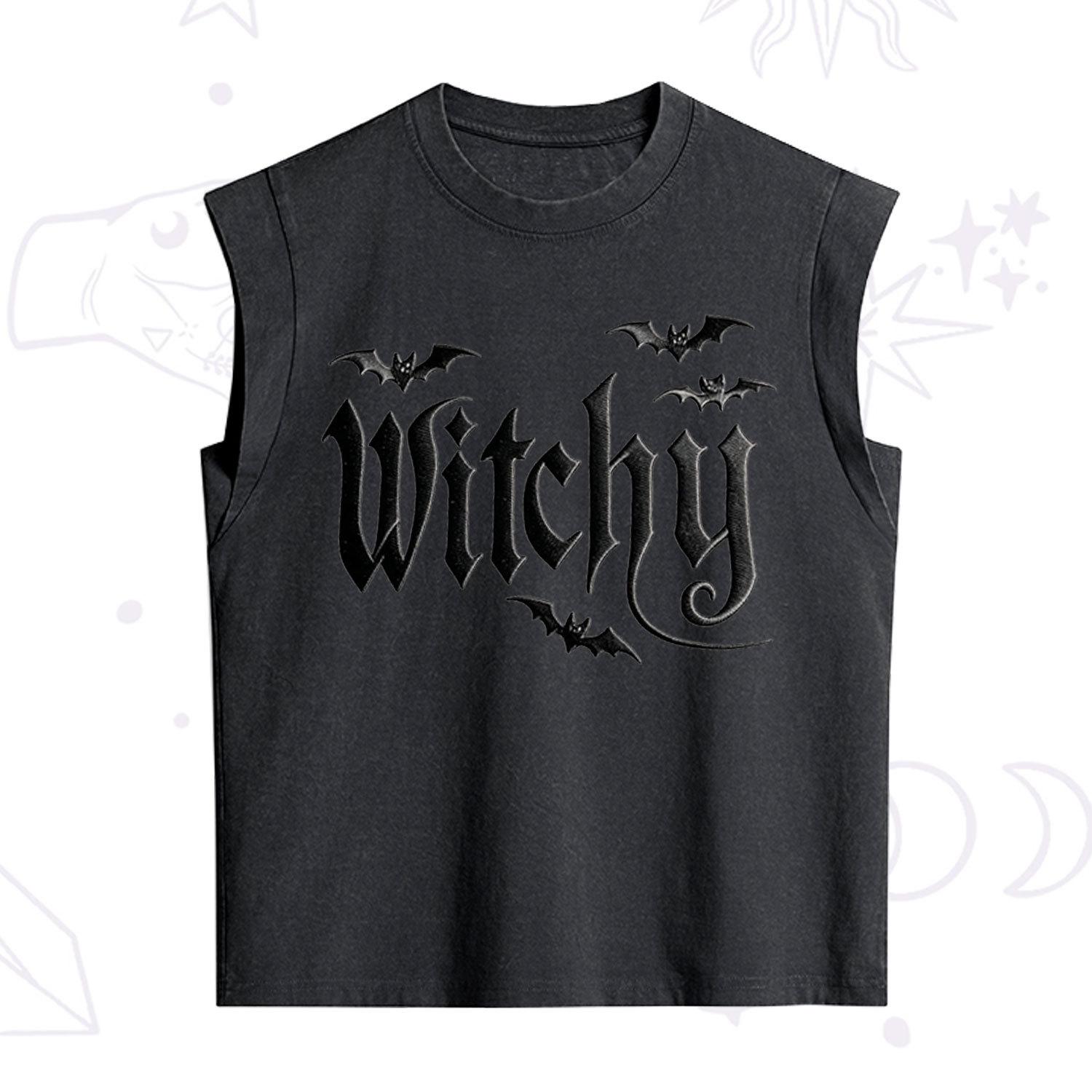 Purplehecate Gothic Bat Embroidered Vintage Washed Tank