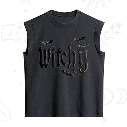 Purplehecate Gothic Bat Embroidered Vintage Washed Tank