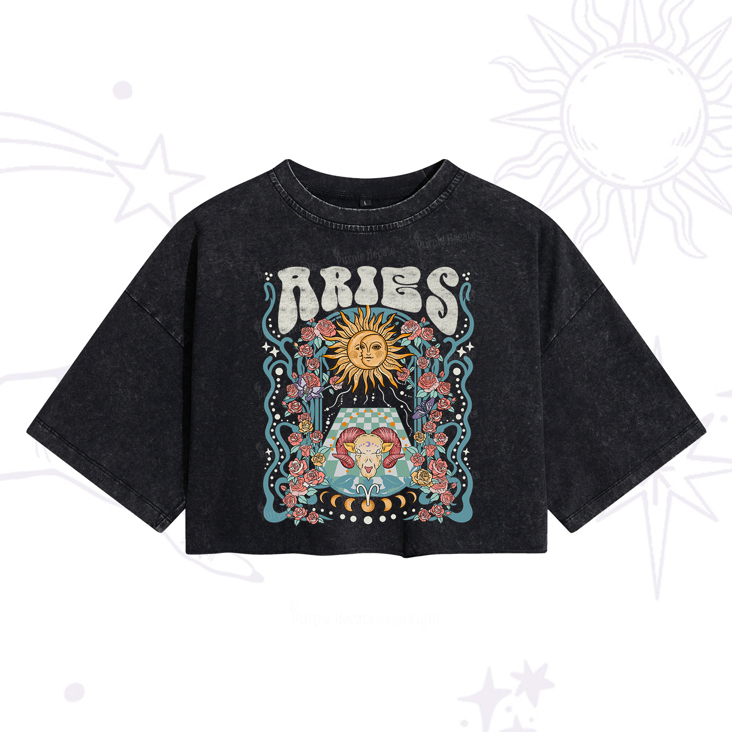 Purplehecate Aries Spirit Zodiac Washed Cropped T-Shirt