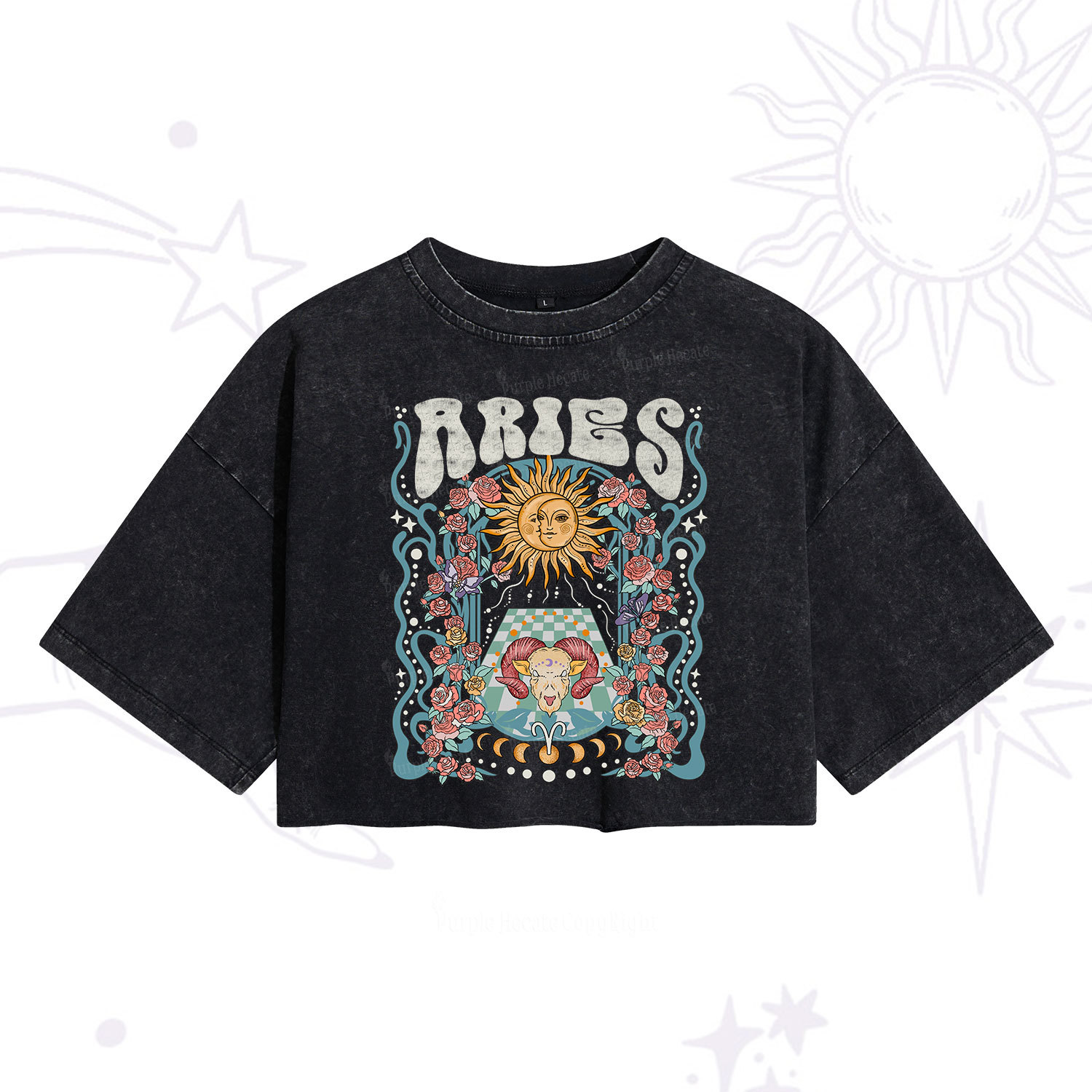 Purplehecate Aries Spirit Zodiac Washed Cropped T-Shirt