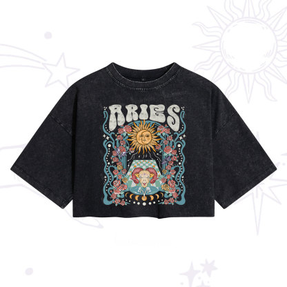 Purplehecate Aries Spirit Zodiac Washed Cropped T-Shirt