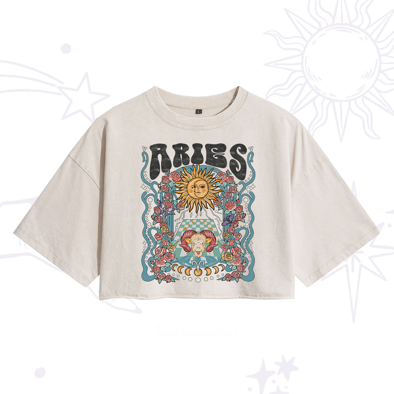 Purplehecate Aries Spirit Zodiac Washed Cropped T-Shirt
