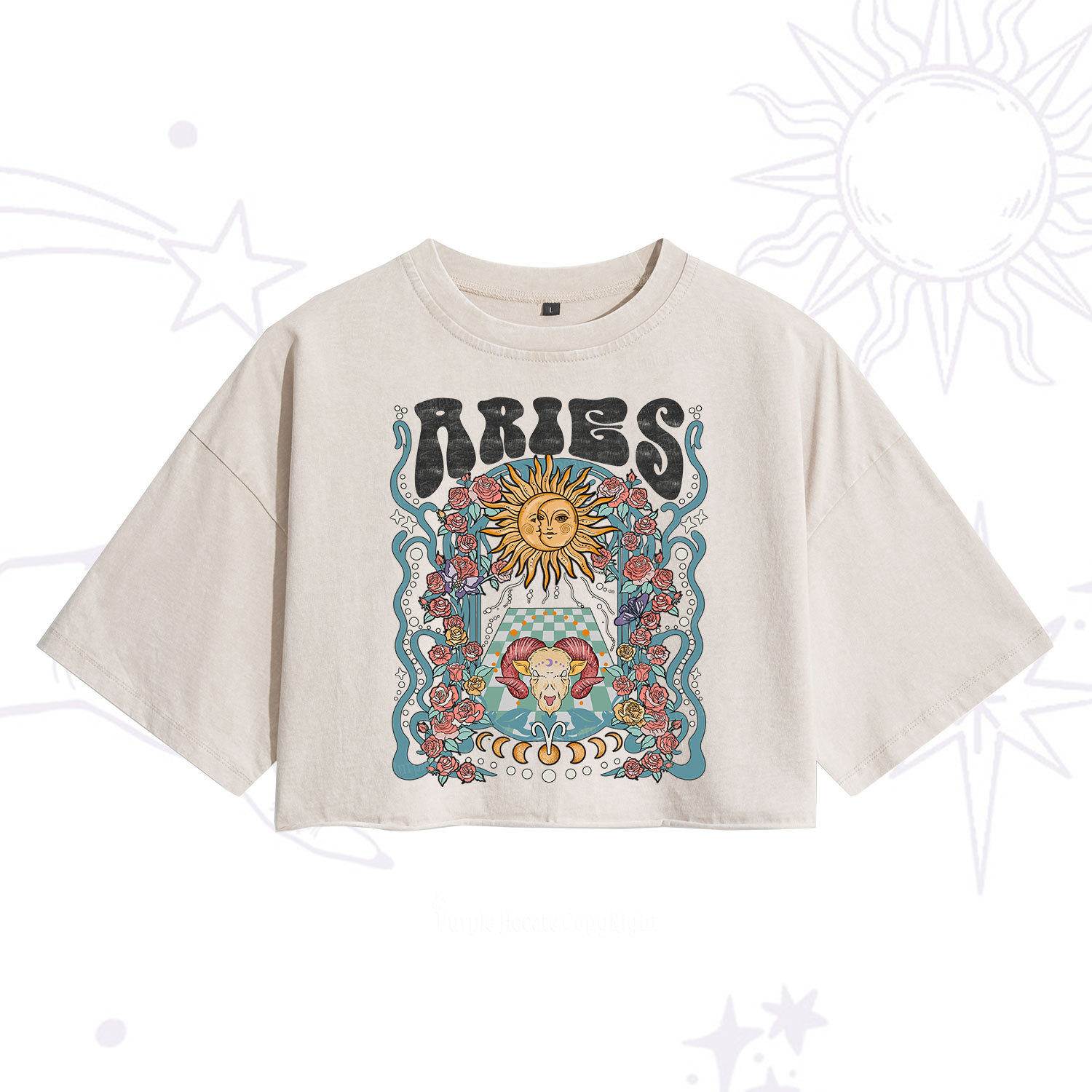 Purplehecate Aries Spirit Zodiac Washed Cropped T-Shirt