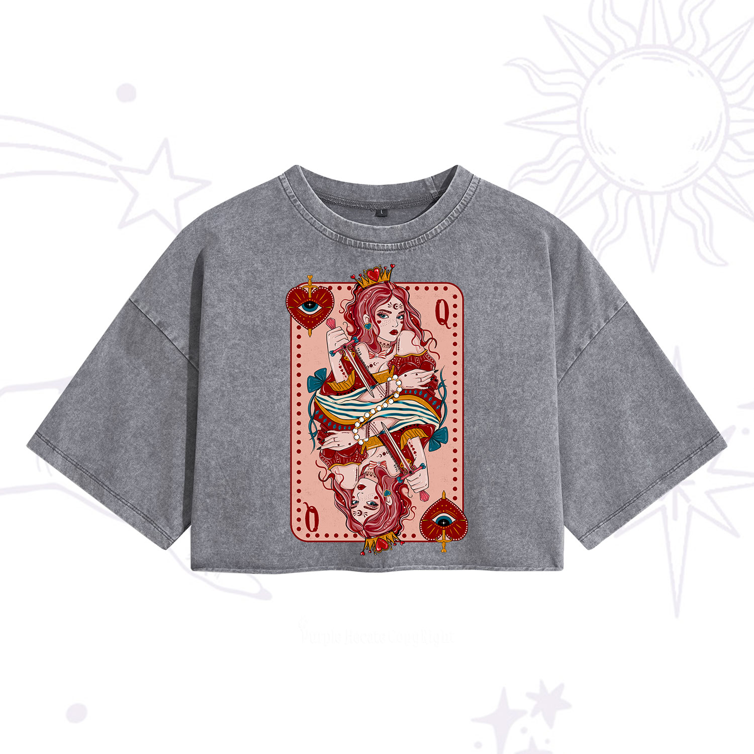 Purplehecate Queen of Hearts Washed Cropped T-Shirt
