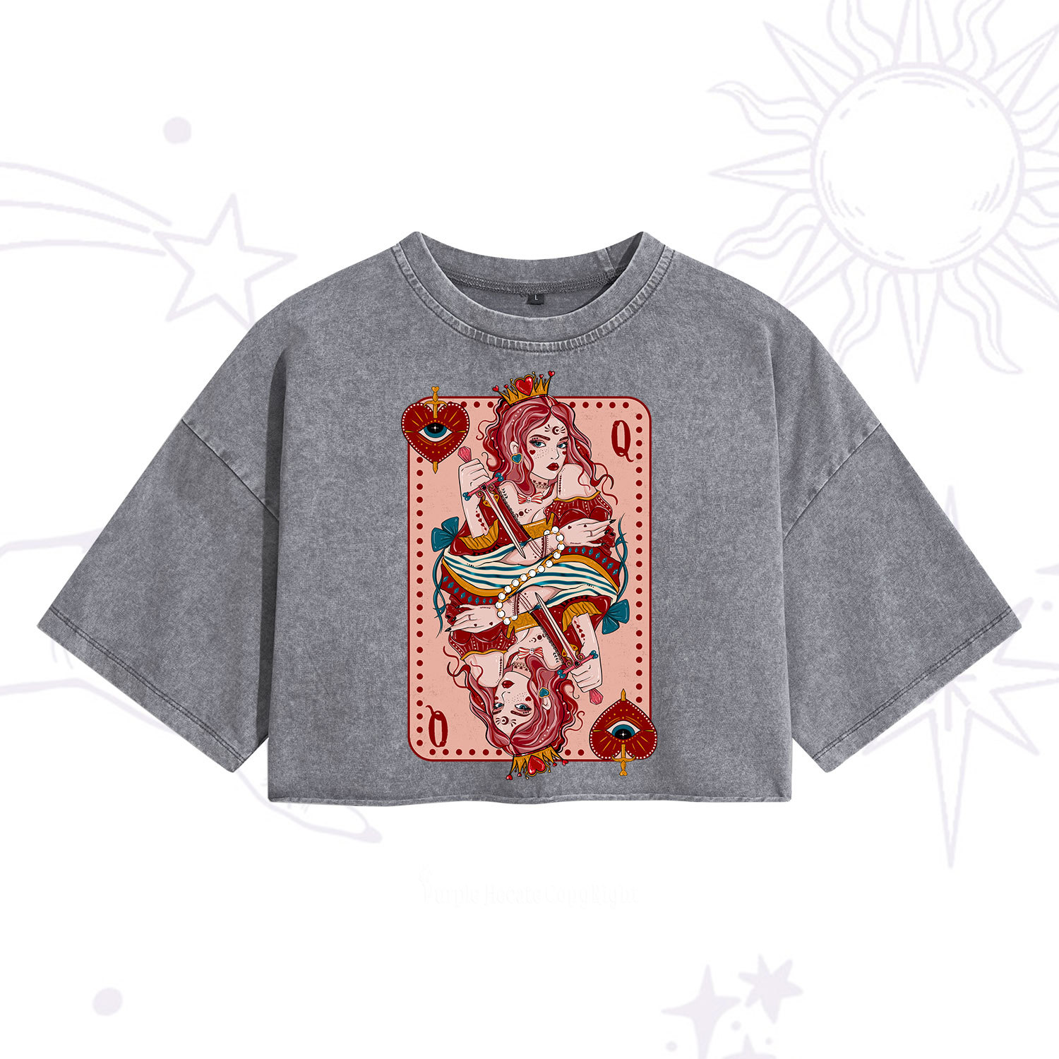 Purplehecate Queen of Hearts Washed Cropped T-Shirt