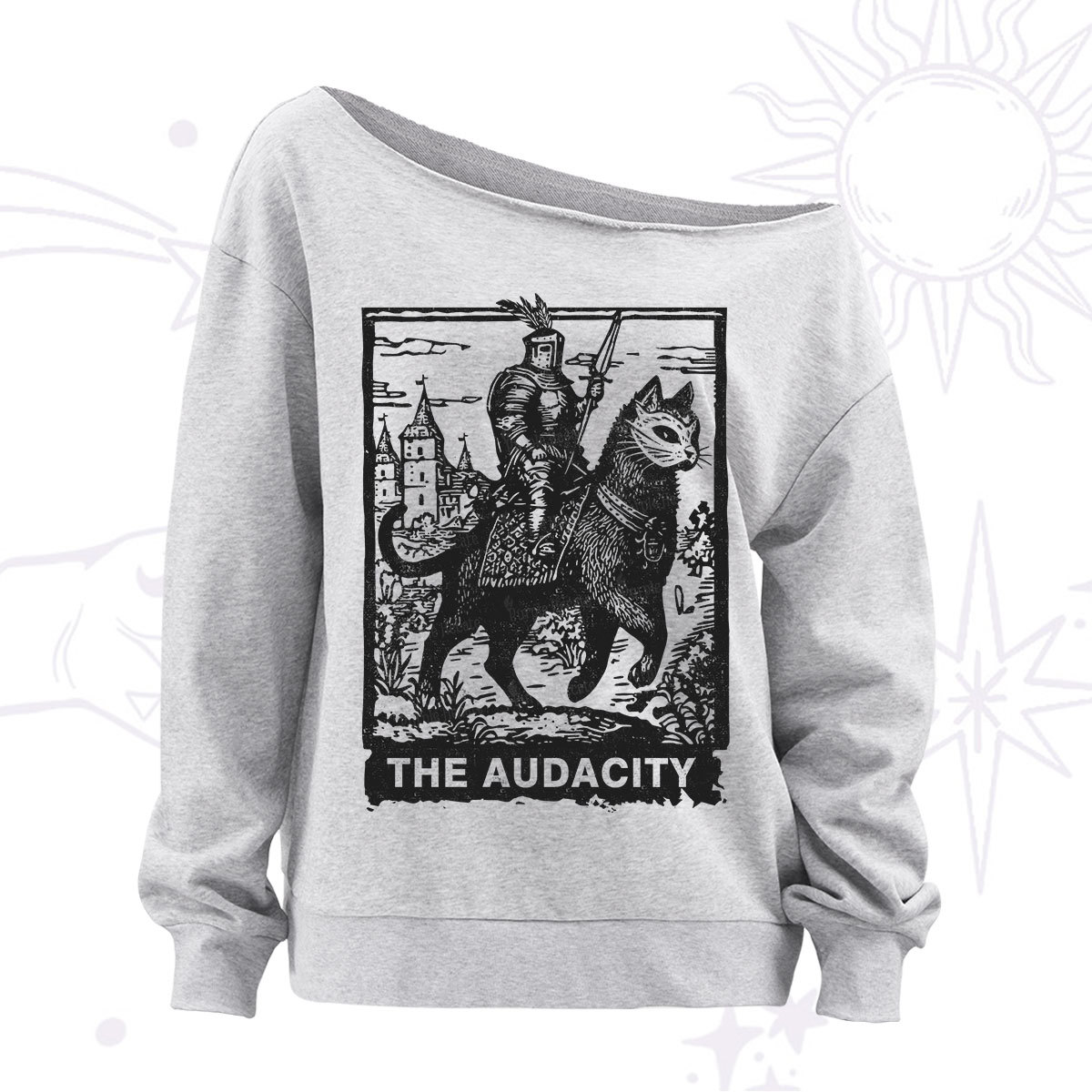 Purplehecate The Audacity Knight Cat Off The Shoulder Sweatshirt