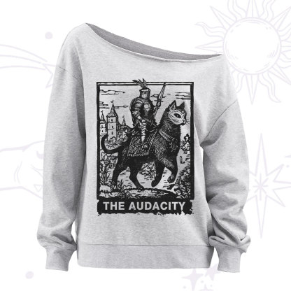Purplehecate The Audacity Knight Cat Off The Shoulder Sweatshirt