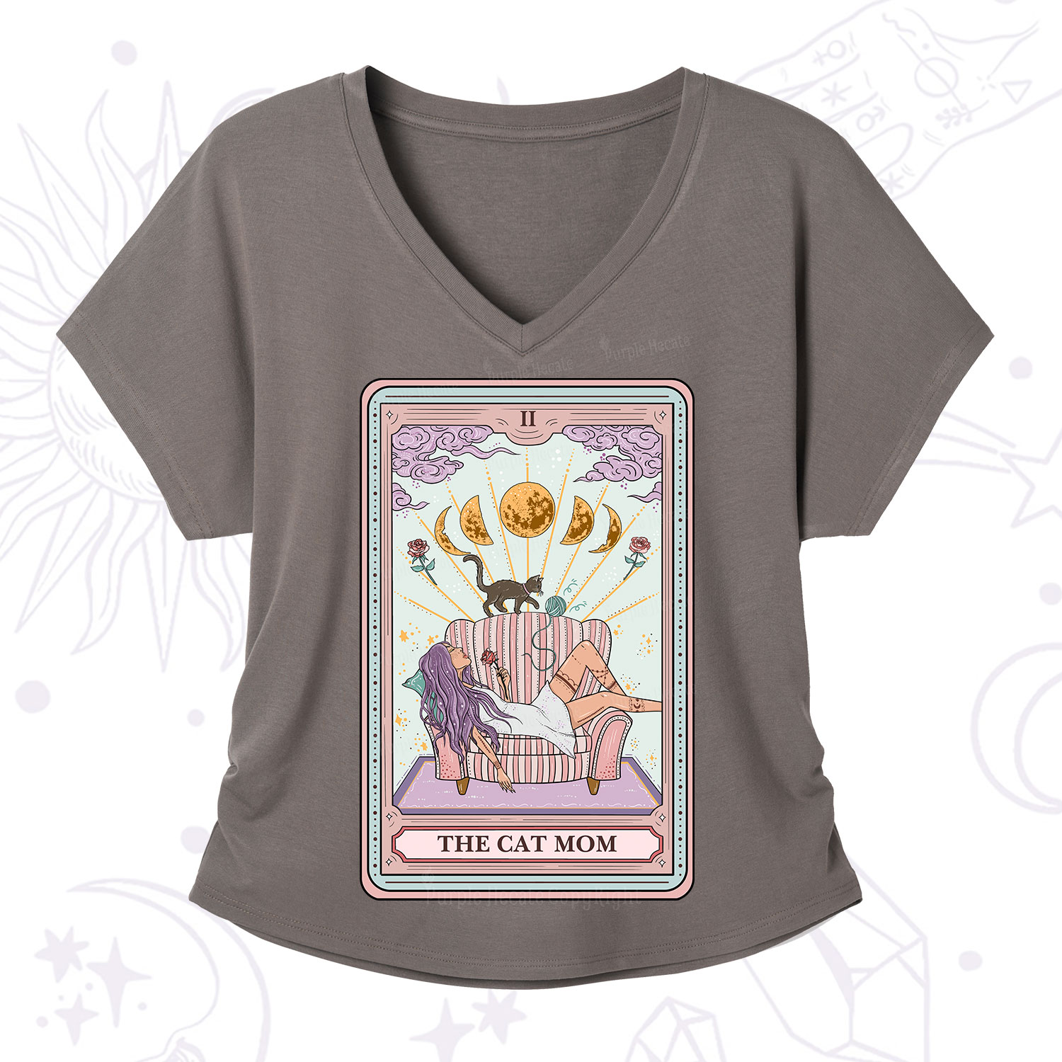 Purplehecate The Cat Mom Tarot V-Neck T-Shirt