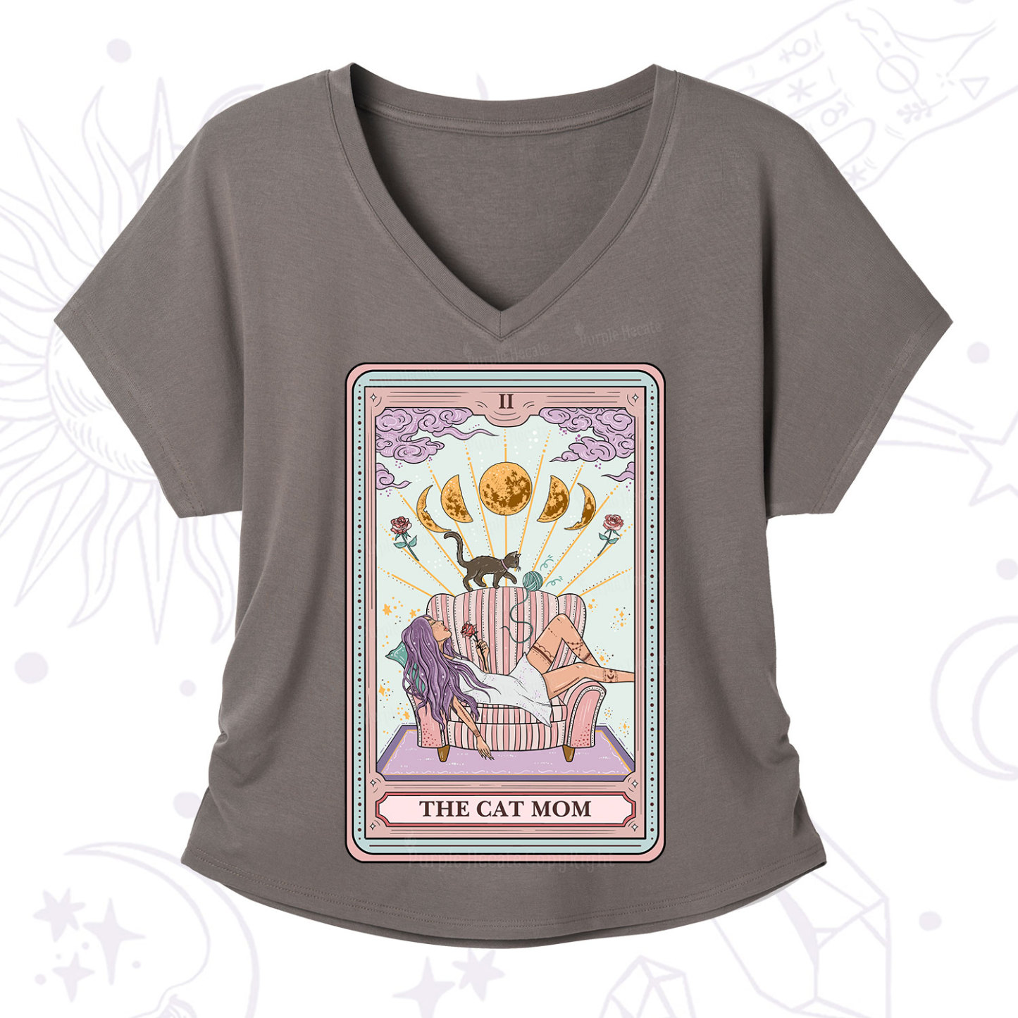 Purplehecate The Cat Mom Tarot V-Neck T-Shirt