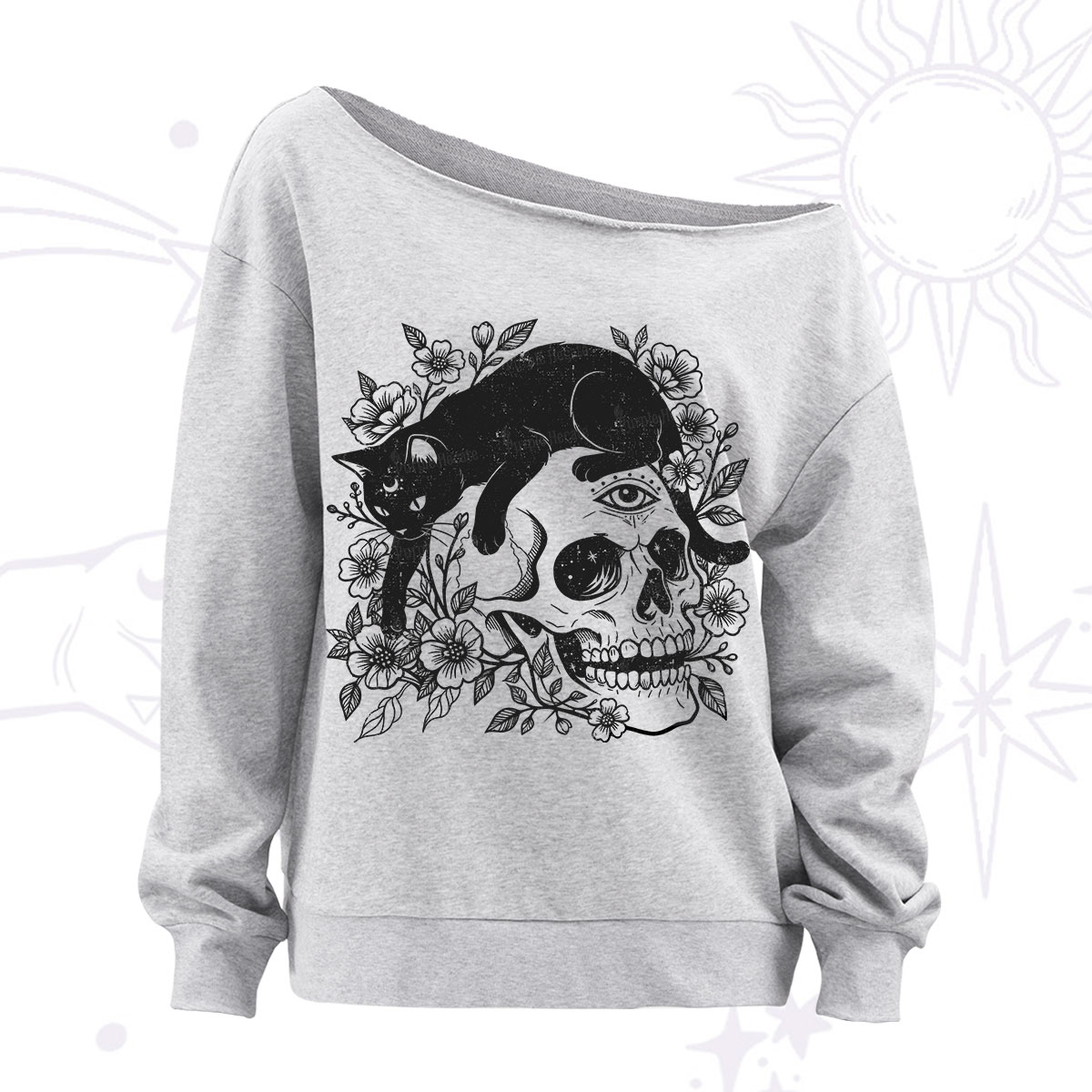 Purplehecate Black Cats In A Skull Off The Shoulder Sweatshirt