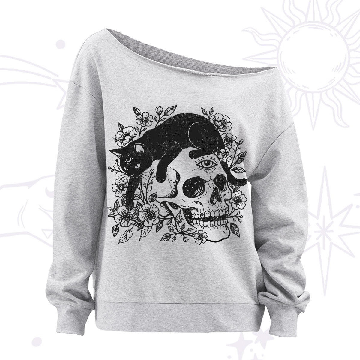 Purplehecate Black Cats In A Skull Off The Shoulder Sweatshirt