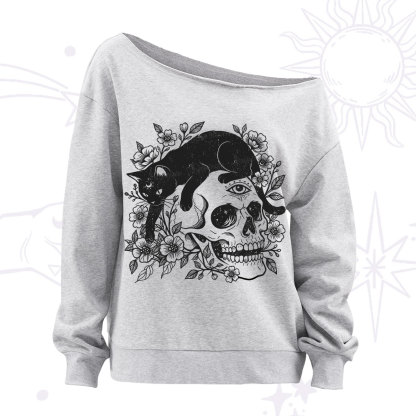 Purplehecate Black Cats In A Skull Off The Shoulder Sweatshirt