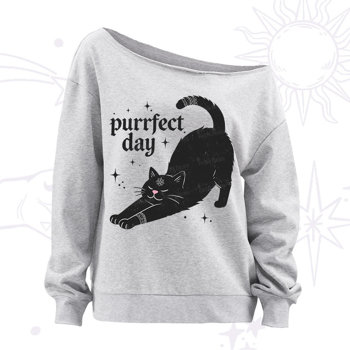 Purplehecate Purrfect Day Black Cat Off The Shoulder Sweatshirt