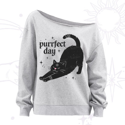 Purplehecate Purrfect Day Black Cat Off The Shoulder Sweatshirt