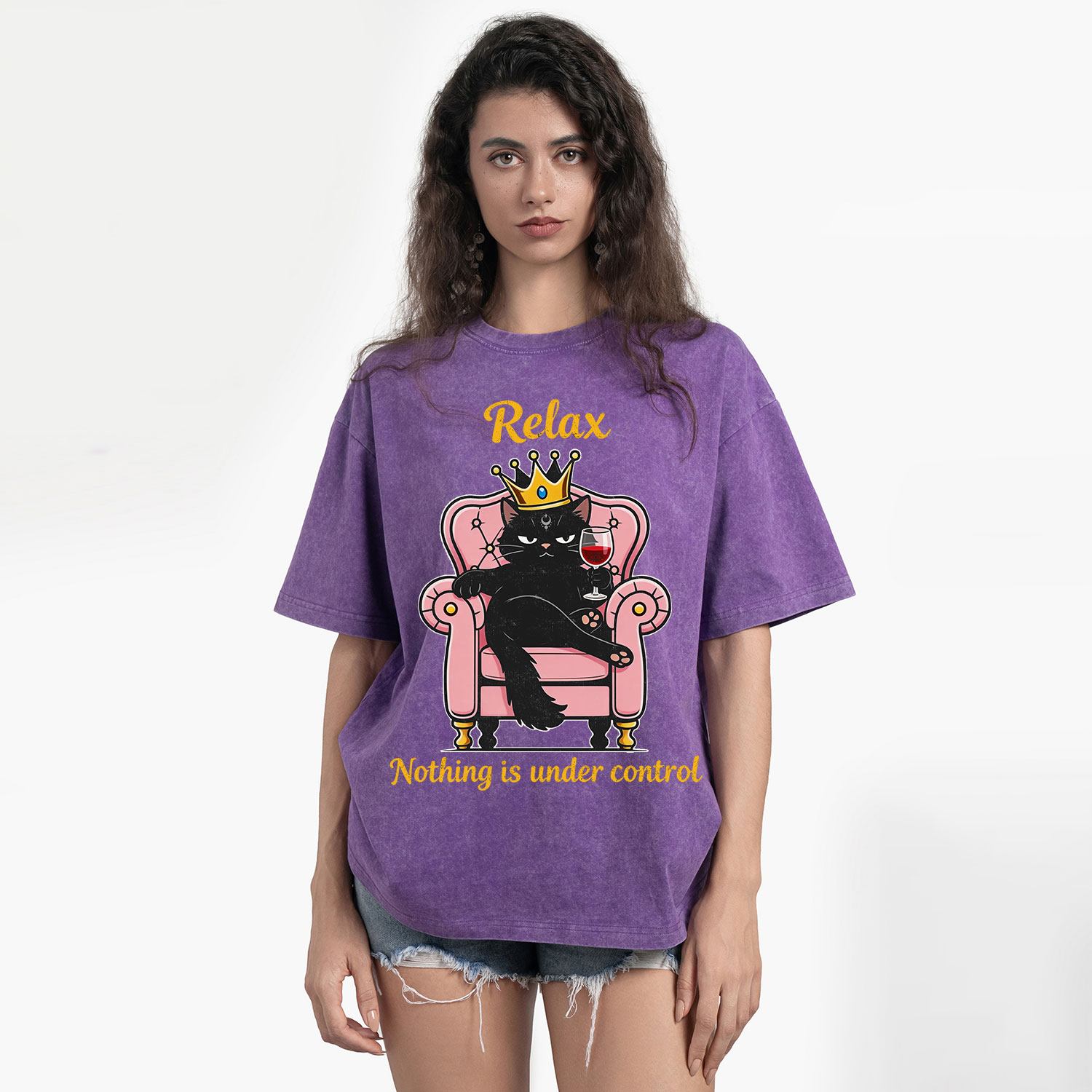 Purplehecate Relax Nothing Is Under Control Washed T-Shirt