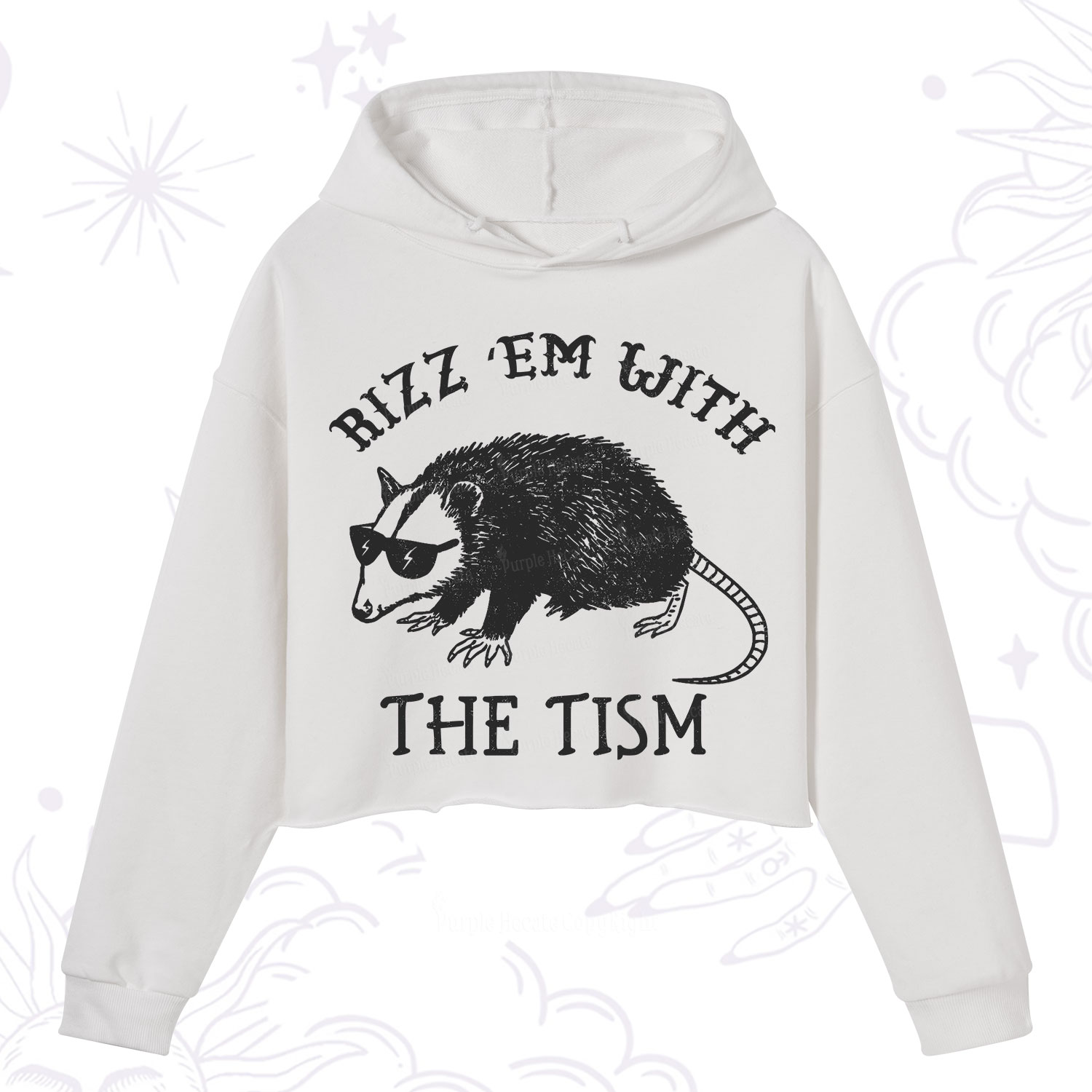 Purplehecate Rizz Em With The Tism Opossum Crop Hoodie