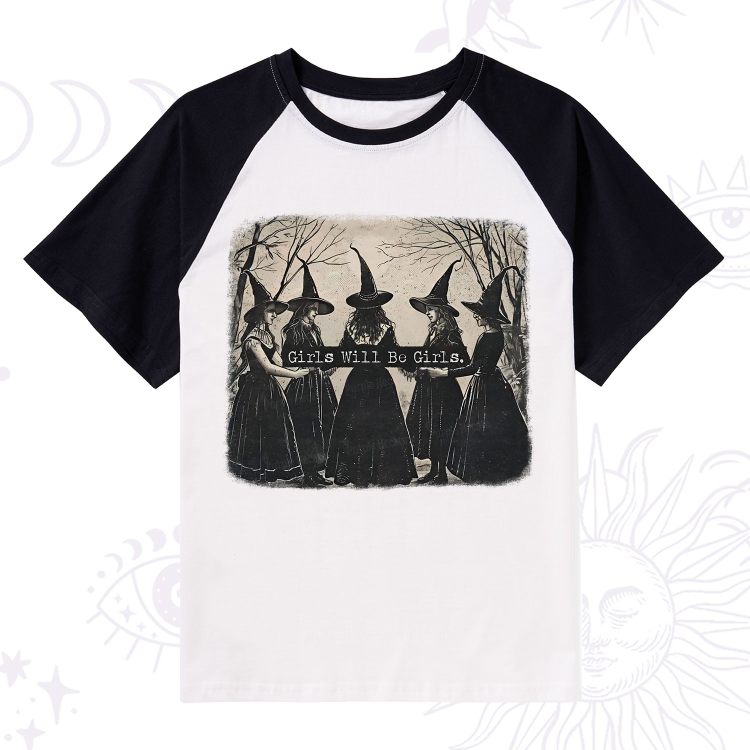 Purplehecate Girls Will Be Girls Witch Raglan Short Sleeve T‑Shirt