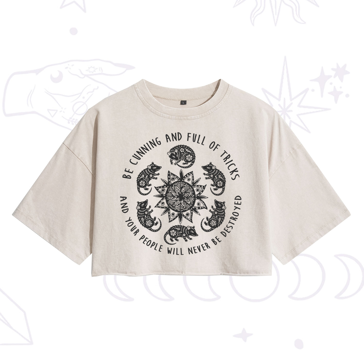 Purplehecate Cunning Possum Protection Spell Washed Cropped T-Shirt