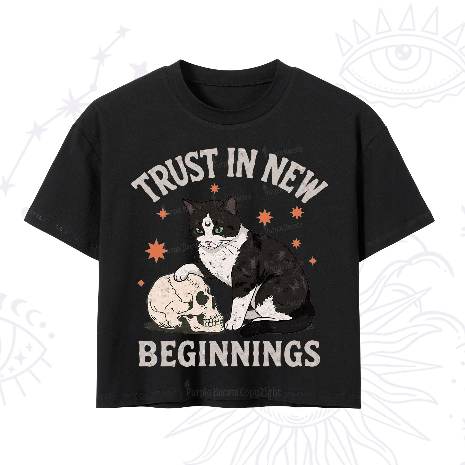 Purplehecate Trust In New Beginnings Cat Crop T-Shirt