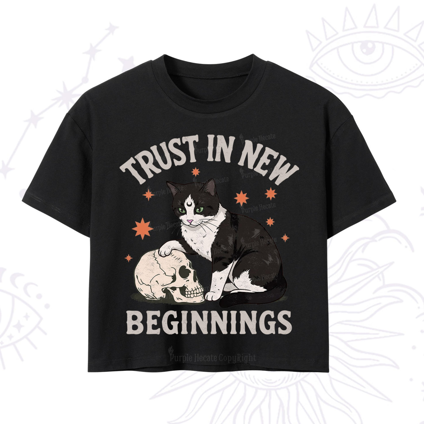 Purplehecate Trust In New Beginnings Cat Crop T-Shirt