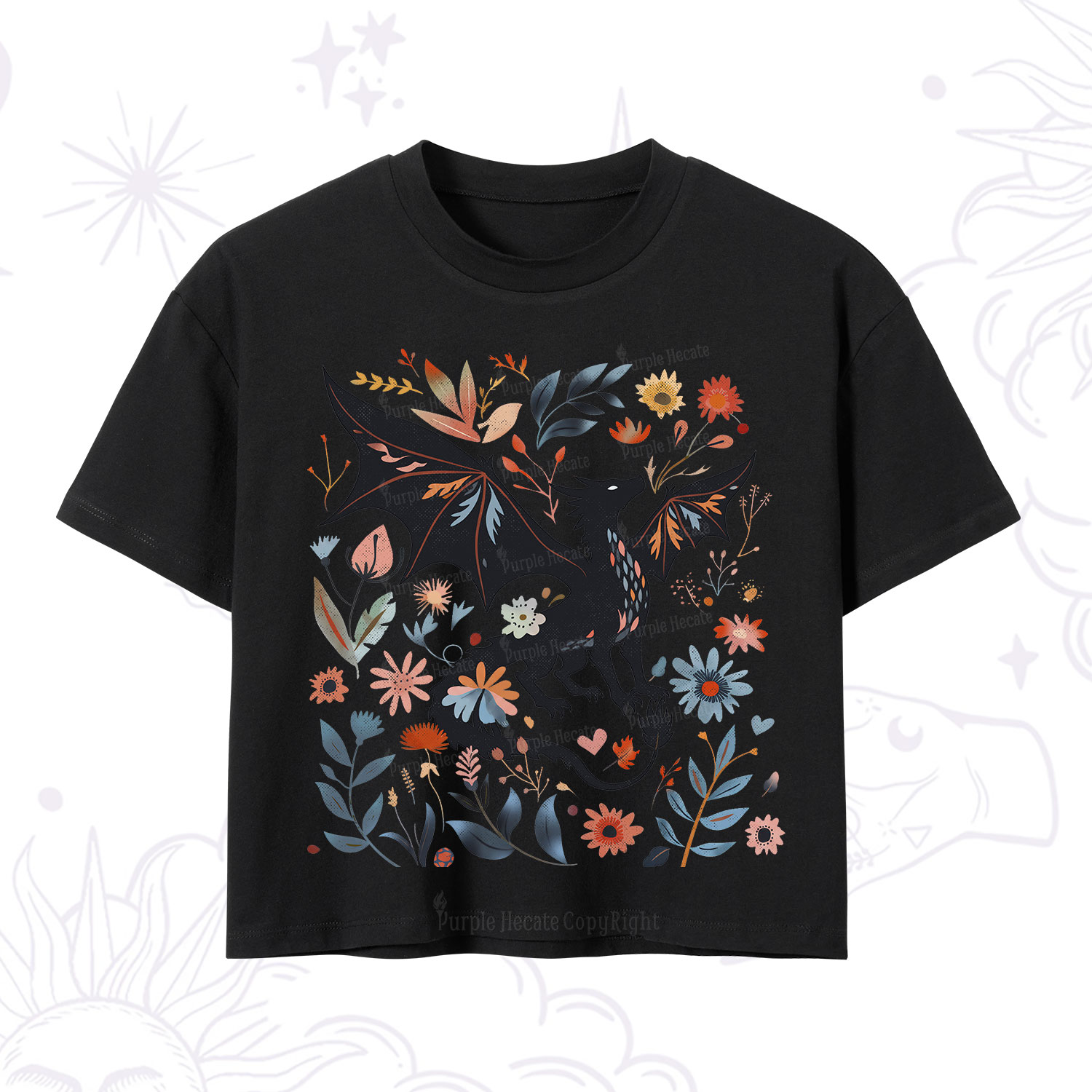 Purplehecate Vintage Fantasy Wyvern Bookish Crop T-Shirt