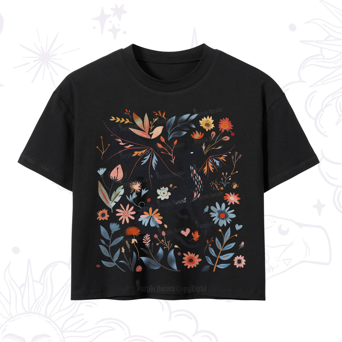 Purplehecate Vintage Fantasy Wyvern Bookish Crop T-Shirt