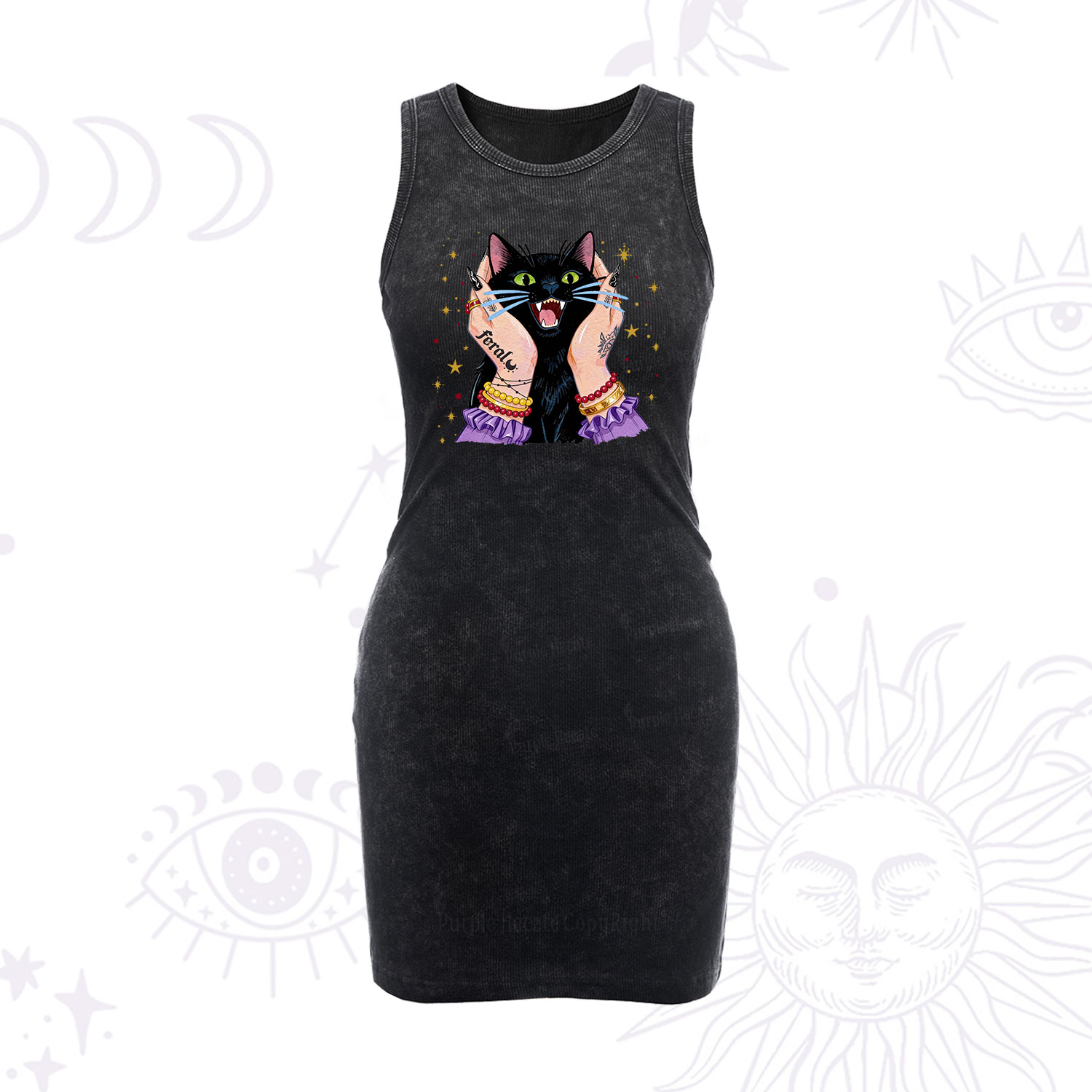 Purplehecate Feral Cat Magic Vintage Bodycon Tank Dress