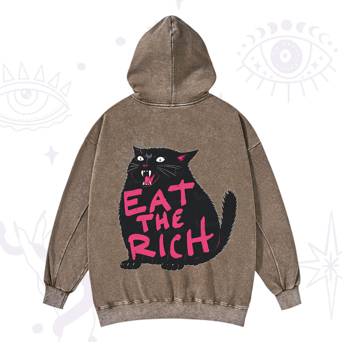 Purplehecate Eat The Rich Cat Washed Hoodie