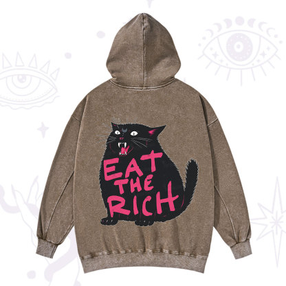 Purplehecate Eat The Rich Cat Washed Hoodie