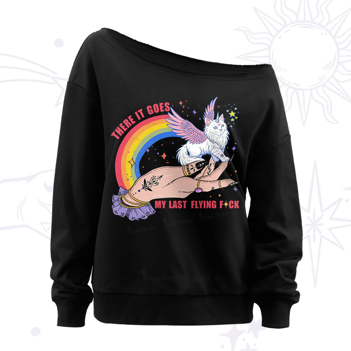 Purplehecate There It Goes My Last Flying F*ck Off The Shoulder Sweatshirt