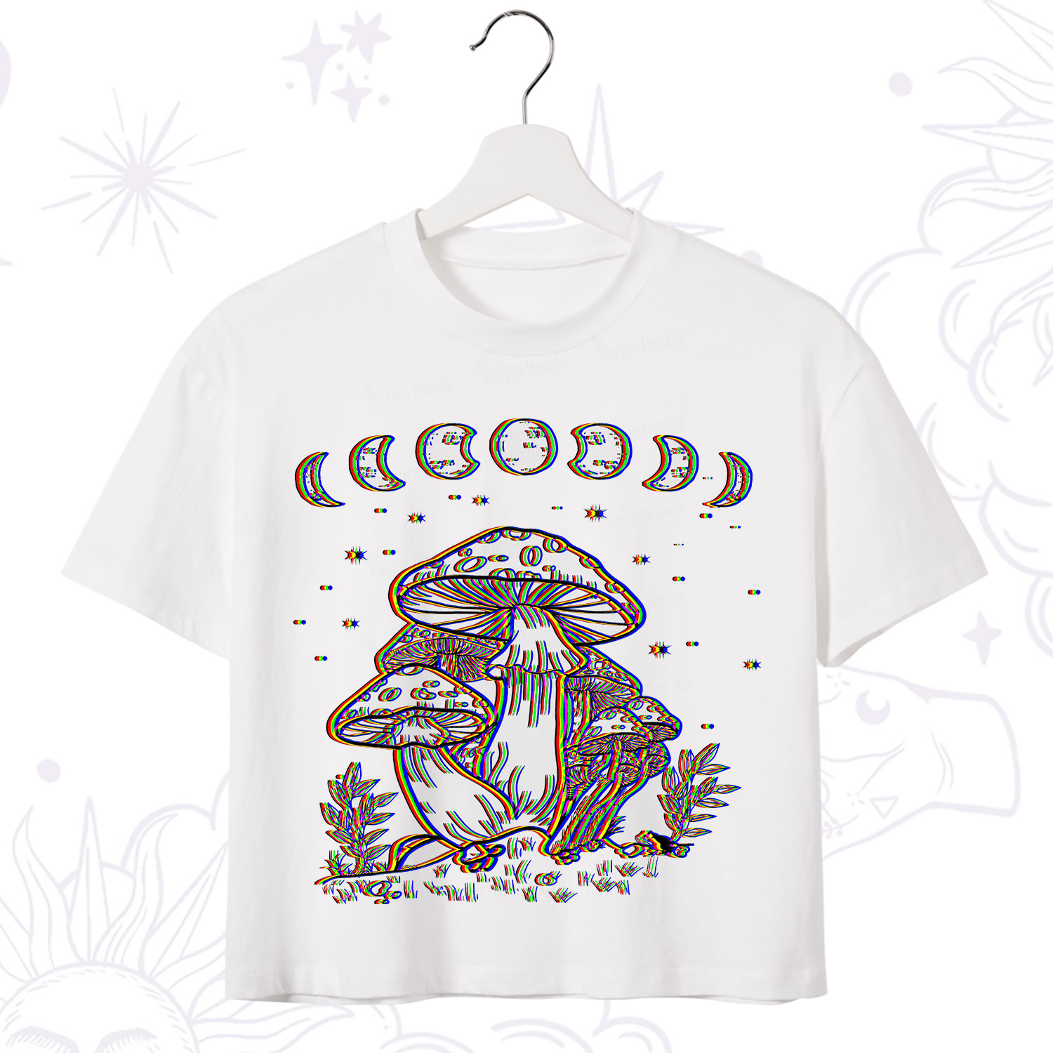 Purplehecate Mushroom and Moon Crop T-Shirt