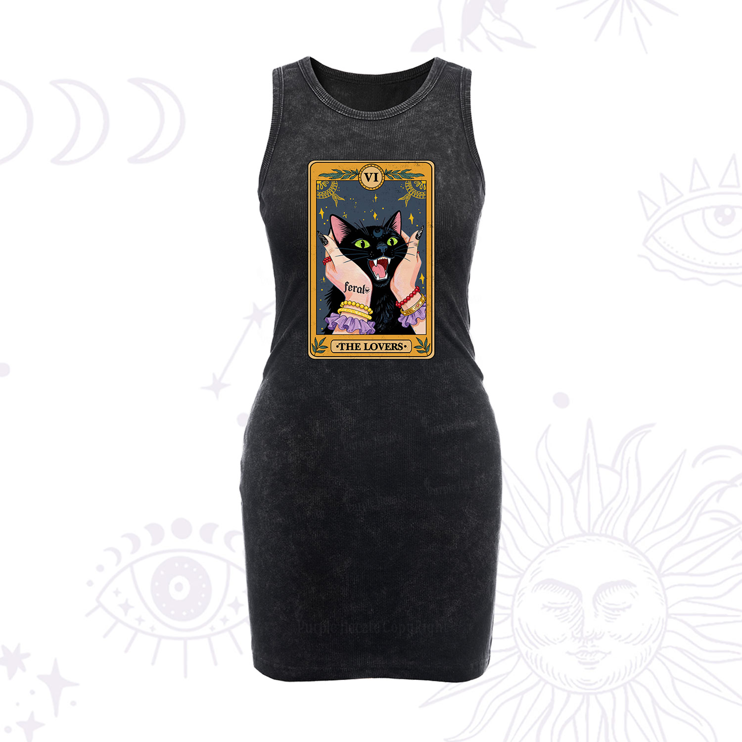 Purplehecate The Lovers Tarot Feral Cat Vintage Bodycon Tank Dress