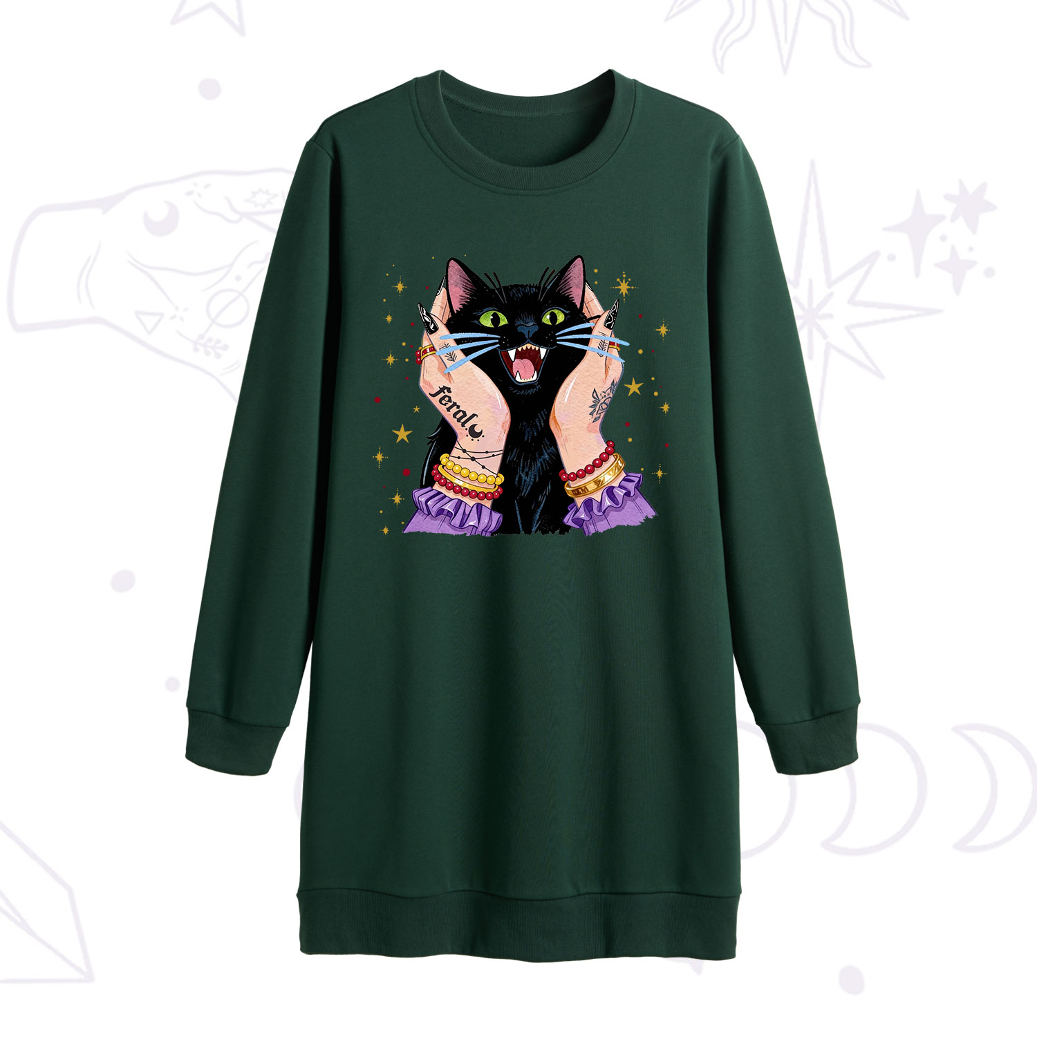 Purplehecate Feral Cat Magic Sweatshirt Dress