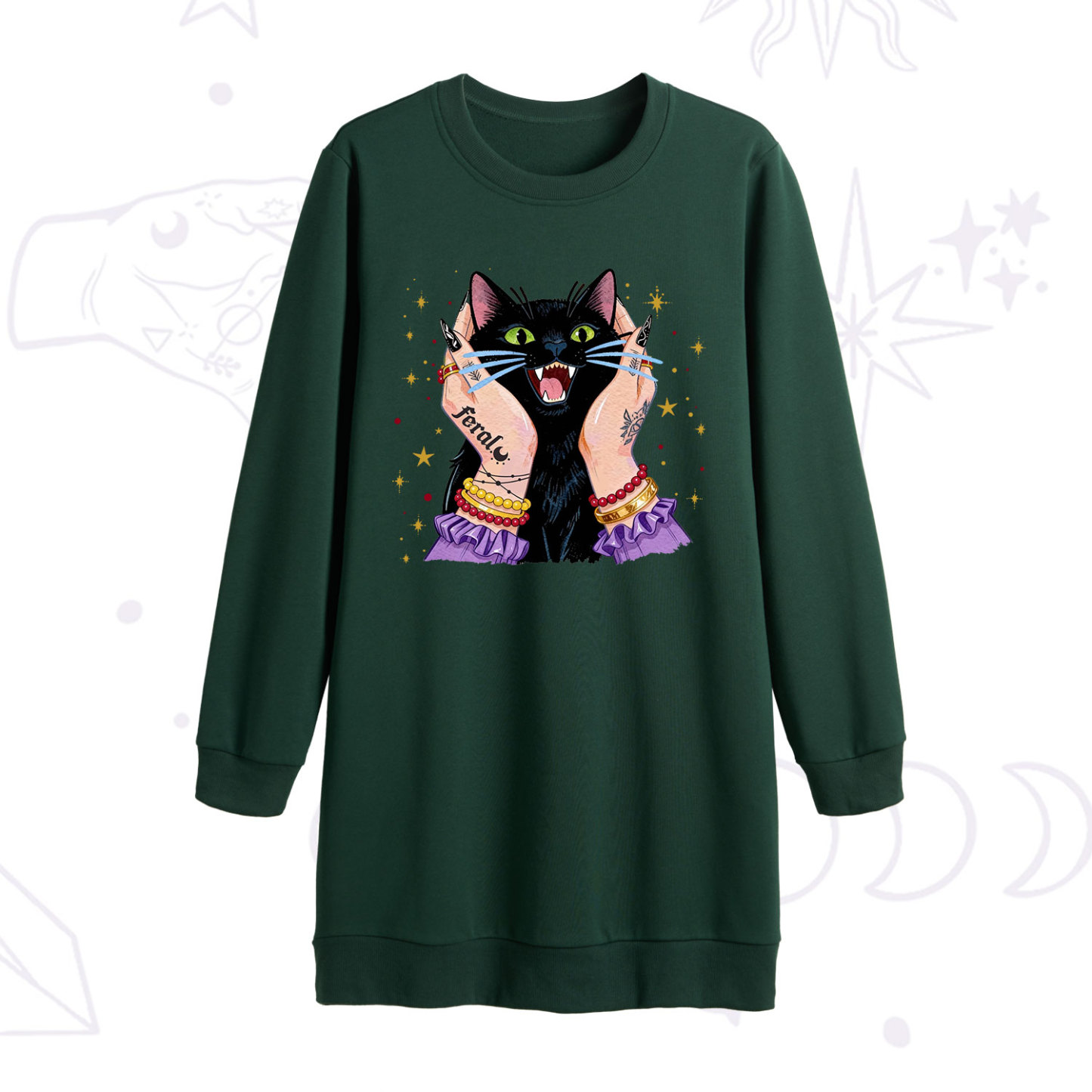 Purplehecate Feral Cat Magic Sweatshirt Dress