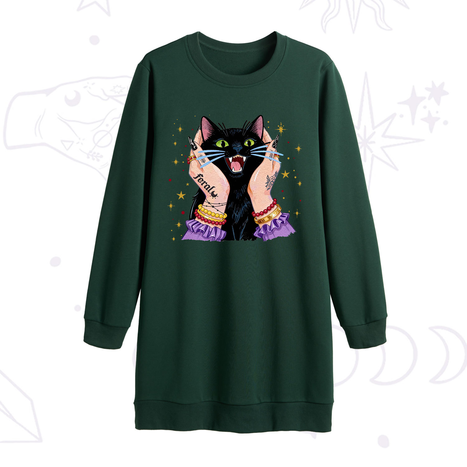 Purplehecate Feral Cat Magic Sweatshirt Dress